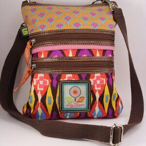 Lily Bloom Crossbody Canvas Purse Colorful Pink Blue Brown